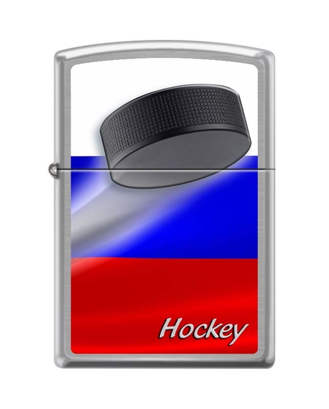 Зажигалка ZIPPO Российский хоккей с покрытием Brushed Chrome