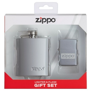 Подарочный набор ZIPPO 49358 фляжка 89мл и ветроустойчивая зажигалка Zippo Brushed Chrome