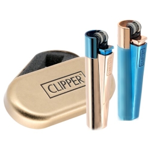 Зажигалка CLIPPER Кремниевая Металлическая Голубой металлик & Золото CM0S111