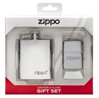 Подарочный набор ZIPPO: фляжка 89 мл и ветроустойчивая зажигалка Brushed Chrome