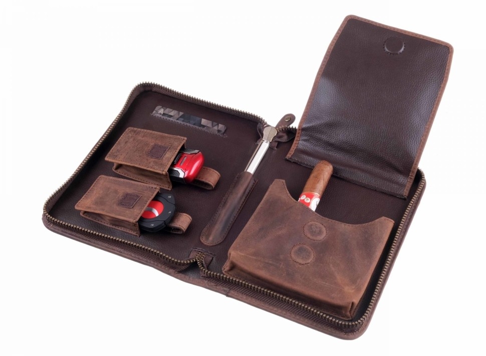 Сигарная сумка P&A на 6 сигар, натуральная кожа, коричневая