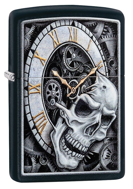 Зажигалка ZIPPO Skull Clock Design с покрытием Black Matte