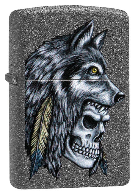 Зажигалка ZIPPO Wolf Skull Feather Design с покрытием Iron Stone™